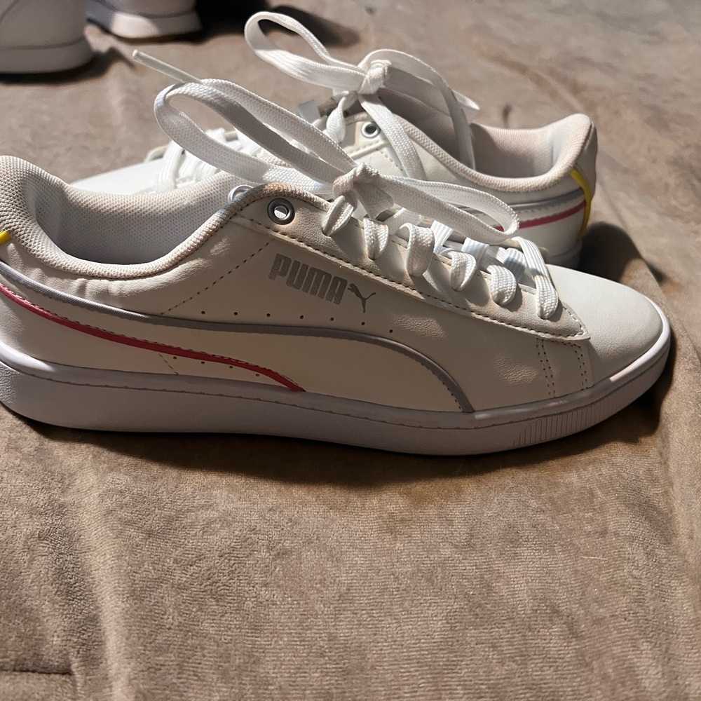 Puma White and Pink Kids Sneakers
